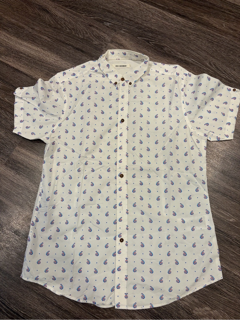 Ben Sherman White Short-Sleeve Paisley Button-Down Shirt